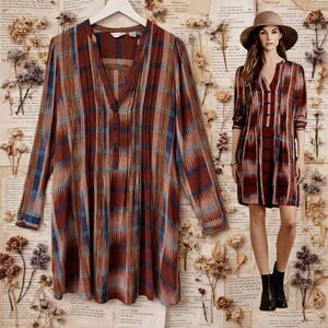 Anthropologie sz. Small Tylho Sao Paulo Tunic Shirt Dress Pleated Plaid Women's